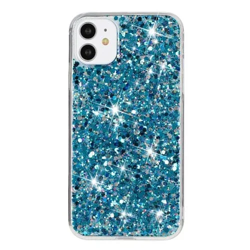 Estuche para teléfono iPhone 11 Pro TPU Transparente con Purpurina en Polvo (Azul)