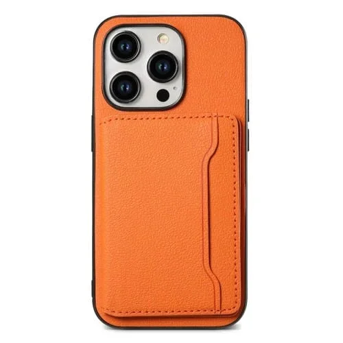 Estuche para Teléfono iPhone 12 Pro / 12 Bolsa para Tarjetas con Textura de Pantorrilla (Naranja)