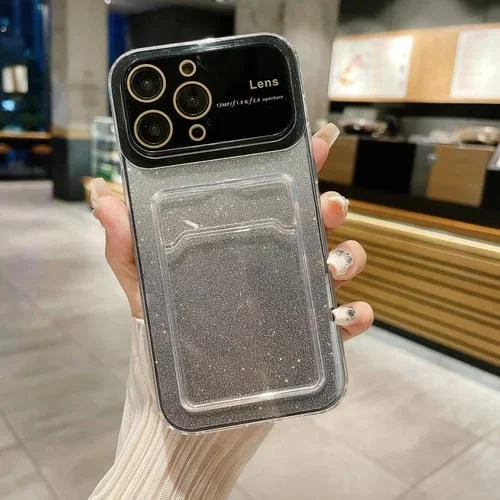 Estuche para Teléfono iPhone 12 Pro Max Brillo Degradado Ventana Grande Ranura para Tarjeta (Negro)