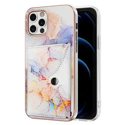 Estuche para teléfono iPhone 12 Pro Max con ranura para tarjeta Imd patrón Mármol (Galaxy Marble White)