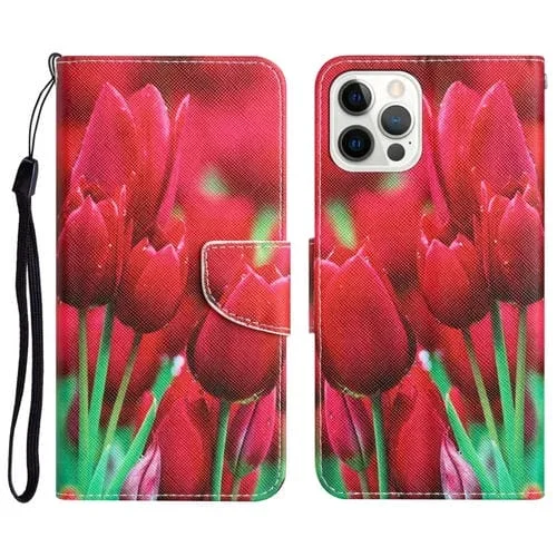 Estuche para Teléfono iPhone 12 Pro Max Cuero Dibujo a Color (Tulipanes)