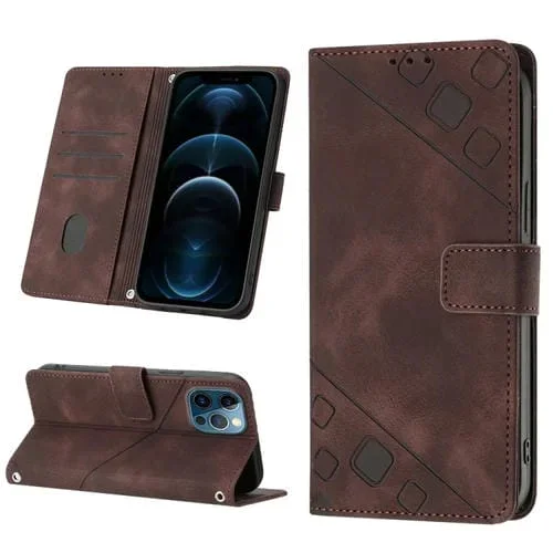 Estuche para Teléfono iPhone 12 Pro Max Cuero En Relieve con Tacto de Piel (Marrón)