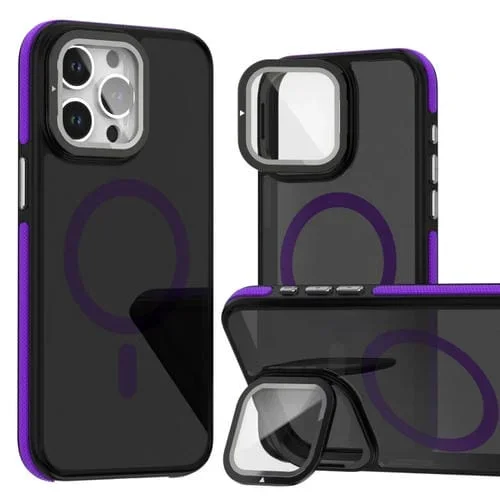 Estuche para Teléfono iPhone 12 Pro Max Magsafe con Película de Lente y Soporte Doble Color (Púrpura)