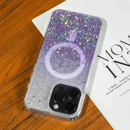 Estuche para teléfono iPhone 12 Pro Max Magsafe Estrellado con Brillo Degradado (Púrpura Degradado)