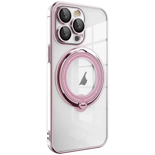 Estuche para teléfono iPhone 12 Pro Max Magsafe soporte rotación 360 grados a prueba de golpes (Rosa)