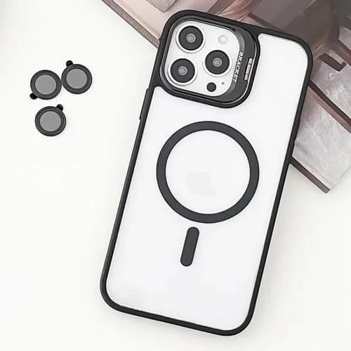 Estuche para Teléfono iPhone 12 Pro Max Magsafe TPU Híbrido Acrílico con Soporte y Película para Lentes (Negro)