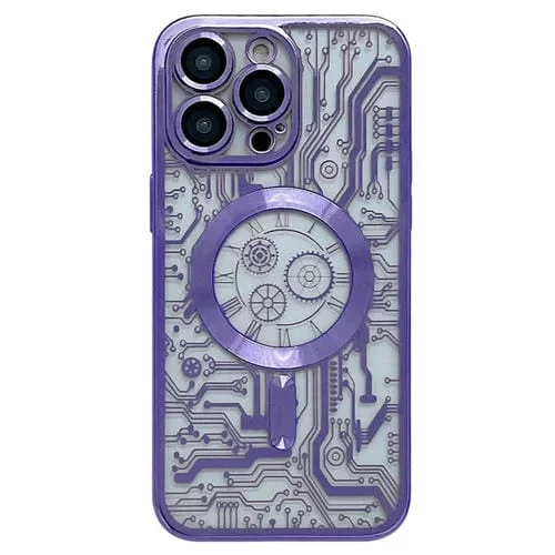 Estuche para teléfono iPhone 12 Pro Max Patrón de placa de circuito Electrochapado Magsafe (Púrpura)