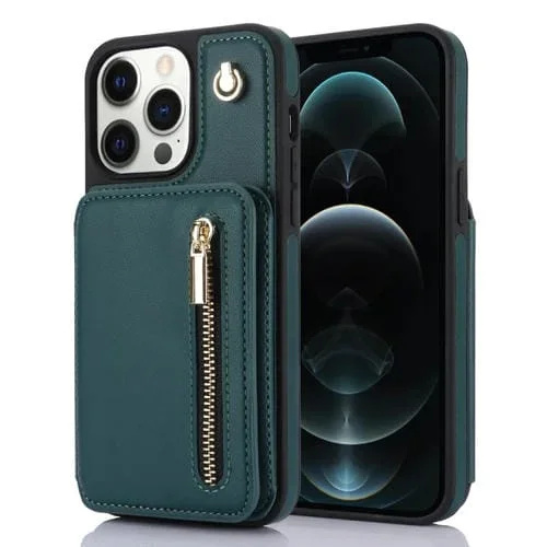 Estuche para Teléfono iPhone 12 Pro Max Ym006 con Bolsa para Tarjetas Cremallera y Cordón Doble (Verde)