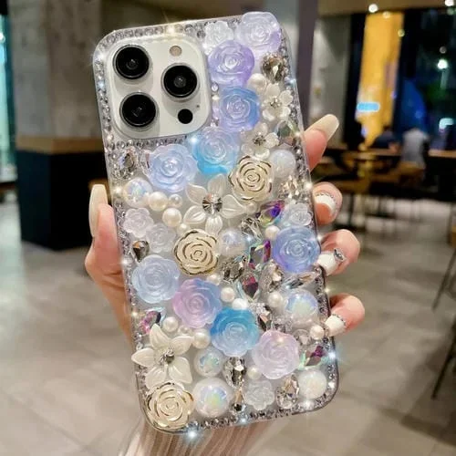 Estuche para Teléfono iPhone 12 Pro Rose con Diamante Perlado para PC (Azul)