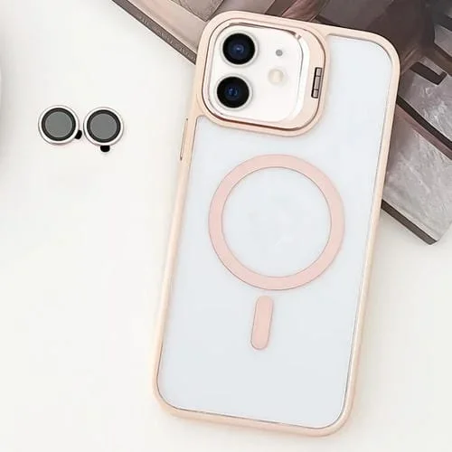 Estuche para teléfono iPhone 12 TPU híbrido acrílico Magsafe soporte Película para Lentes (Rosa)