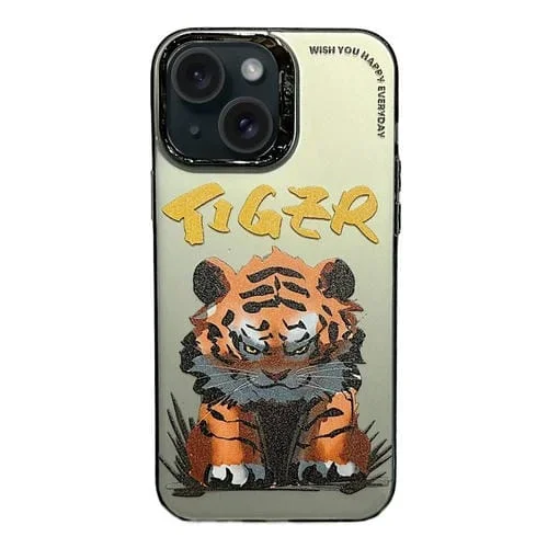 Estuche para Teléfono iPhone 13 con Anillo de Lente Galvanizado Animales Dibujos Tigre