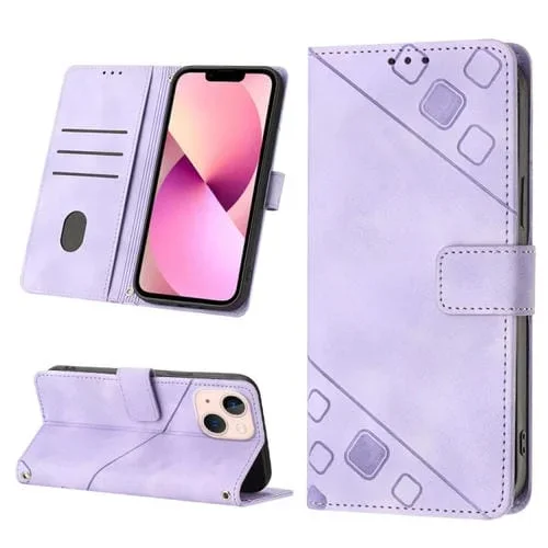 Estuche para Teléfono iPhone 13 Mini Cuero En Relieve Tacto de Piel (Púrpura Claro)