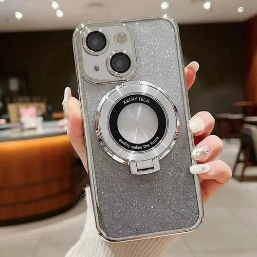 Estuche para teléfono iPhone 13 Mini Magsafe con soporte galvanizado y brillo degradado (Plateado)