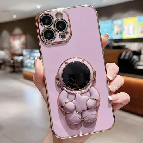 Estuche para Teléfono iPhone 13 Pro Embrace Stars con Soporte Astronauta Galvanizado (Púrpura)