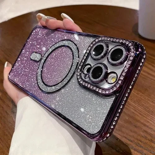 Estuche para Teléfono iPhone 13 Pro Magsafe Chapado En Brillo con Degradado de Diamante (Púrpura)