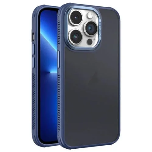 Estuche para Teléfono iPhone 13 Pro Marco de Lente Metal Esmerilado Sensación de Piel Enfriamiento Lateral (Azul)