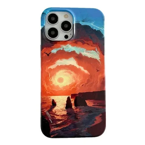 Estuche para Teléfono iPhone 13 Pro Max 2 En 1 con Patrón de Mar y Pintura al Óleo Desmontable (Rojo)