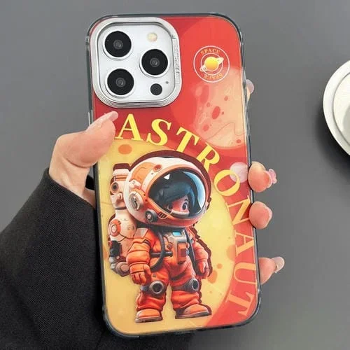 Estuche para Teléfono iPhone 13 Pro Max Astronauta Colorido Grabado (Naranja Pequeño)
