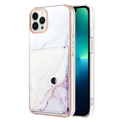 Estuche para Teléfono iPhone 13 Pro Max con Ranura para Tarjeta Imd Patrón Mármol (Blanco y Morado)