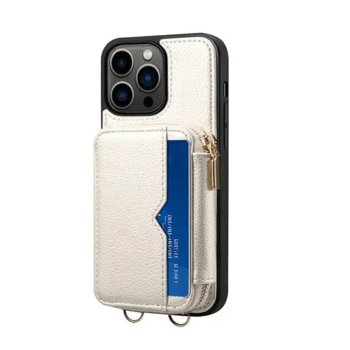 Estuche para Teléfono iPhone 13 Pro Max con Ranura para Tarjeta y Cremallera (Blanco)