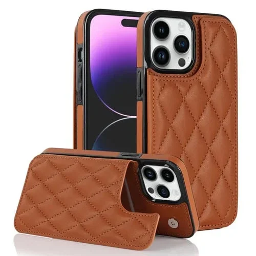Estuche para Teléfono iPhone 13 Pro Max Cuero de PU Rombal con Doble Hebilla (Marrón)