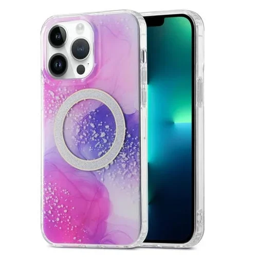 Estuche para teléfono iPhone 13 Pro Max Magsafe Mármol Imd Doble Cara (Púrpura)
