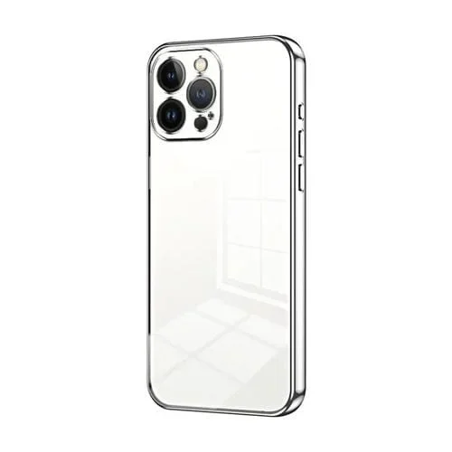Estuche para Teléfono iPhone 13 Pro Max Orificio Fino Revestimiento Transparente (Plateado)