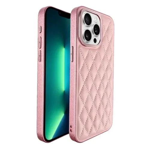 Estuche para Teléfono iPhone 13 Pro Max Plaid Series 9D Galvanizado (Rosa)