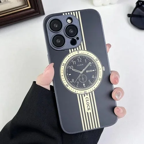 Estuche para Teléfono iPhone 13 Pro Protección de Lente Magnética Patrón de Reloj (Negro)