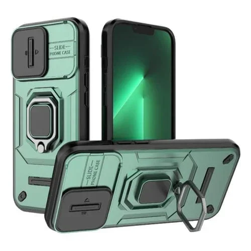 Estuche para Teléfono iPhone 13 Pro Sliding Camshield TPU + PC Prueba de Golpes con Soporte (Verde)