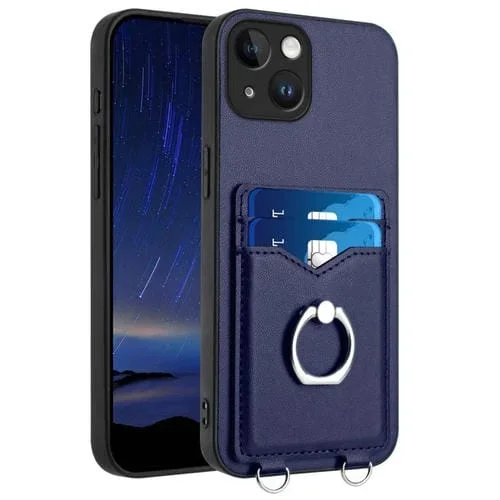 Estuche para Teléfono iPhone 13 R20 con Soporte para Tarjeta y Anillo (Azul)