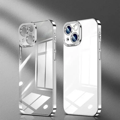 Estuche para Teléfono iPhone 14 Alta Transparencia Baño de Cristal (Blanco Plateado)