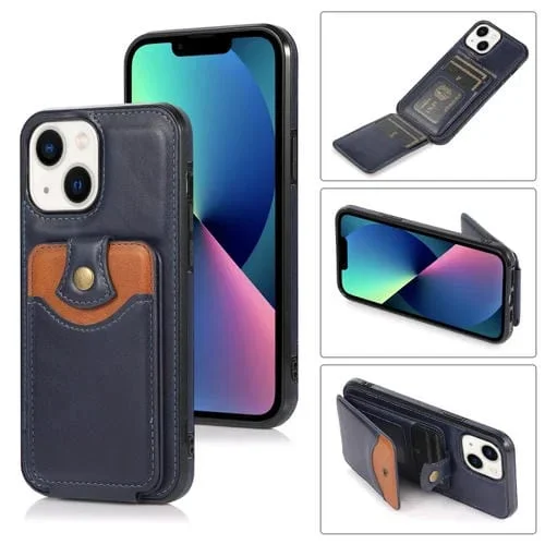 Estuche para Teléfono iPhone 14 con Billetera de Piel Suave (Azul)