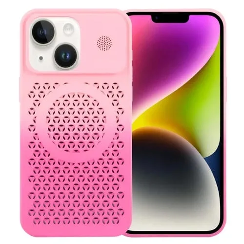 Estuche para Teléfono iPhone 14 Magsafe Aromaterapia Enfriamiento de Panal (Rosa + Rojo Rosa)