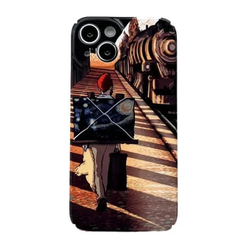 Estuche para teléfono iPhone 14 PC brillante con orificio preciso (Estación de Tren)