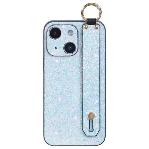 Estuche para Teléfono iPhone 14 Plus con Soporte para Pulsera Flash Diamond (Blanco Flash)