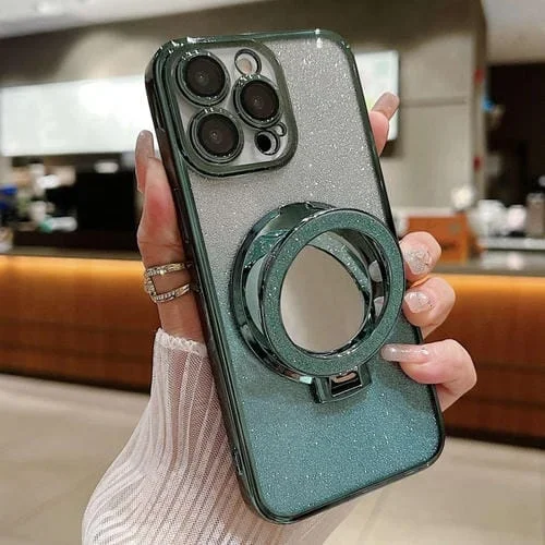 Estuche para Teléfono iPhone 14 Pro Magsafe Soporte Espejo Plateado Brillo Degradado (Verde)