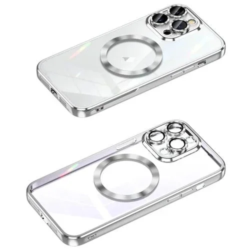 Estuche para Teléfono iPhone 14 Pro Max Magsafe Marco de Lente Metal Cobertura Total (Plata)