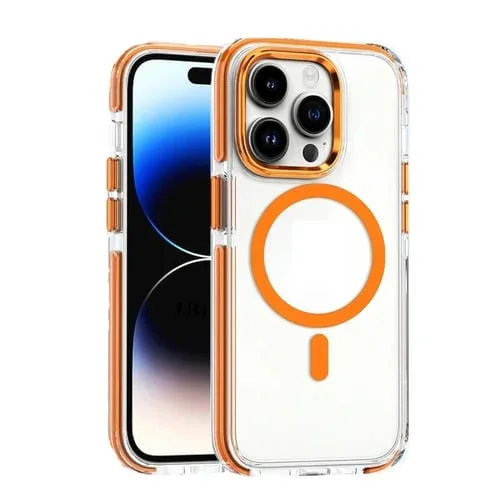 Estuche para Teléfono iPhone 14 Pro Max Magsafe TPU Híbrido Transparente Doble Color (Naranja)