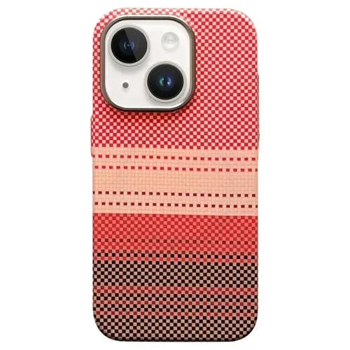 Estuche para teléfono iPhone 15 con marco de protección de Lente de metal Magsafe (Naranja Atardecer)