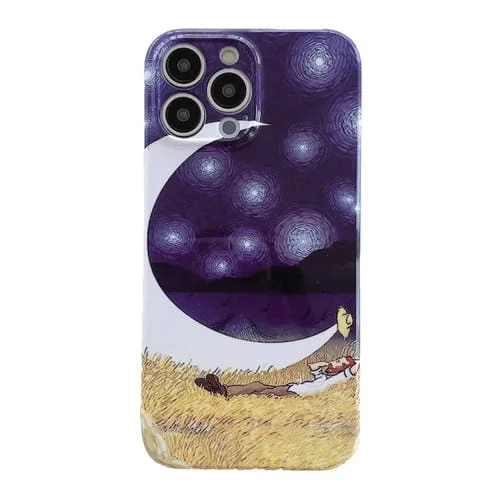 Estuche para Teléfono iPhone 15 con PC Brillante y Patrón de Pintura al Óleo (Luna)
