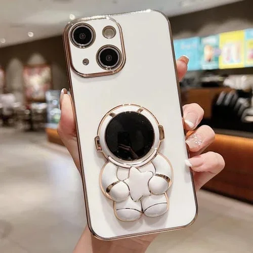 Estuche para Teléfono iPhone 15 Embrace Stars con Soporte Astronauta Galvanizado (Blanco)