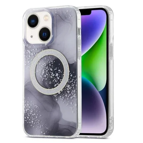 Estuche para Teléfono iPhone 15 Imd Marble Magsafe Doble Cara (Negro)