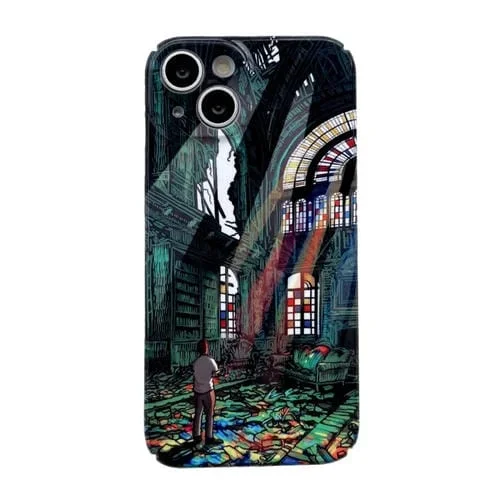 Estuche para Teléfono iPhone 15 PC Brillante con Orificio Preciso (Puesta de Sol)