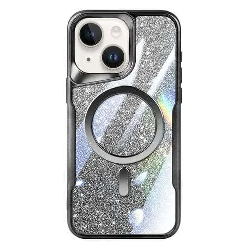 Estuche para Teléfono iPhone 15 Plus Blade Magsafe con Purpurina y Degradado Magnético para PC (Negro)
