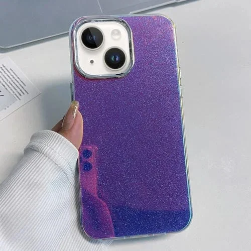 Estuche para Teléfono iPhone 15 Plus con Marco Galvanizado Imd Glitter Powder (Azul)