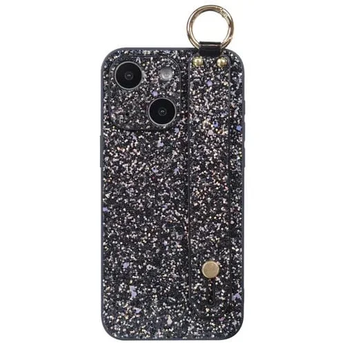 Estuche para Teléfono iPhone 15 Plus con Soporte para Pulsera Flash Diamond (Flash Black)