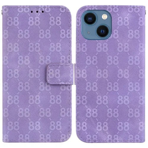 Estuche para Teléfono iPhone 15 Plus Cuero En Relieve Doble Forma de 8 (Púrpura)