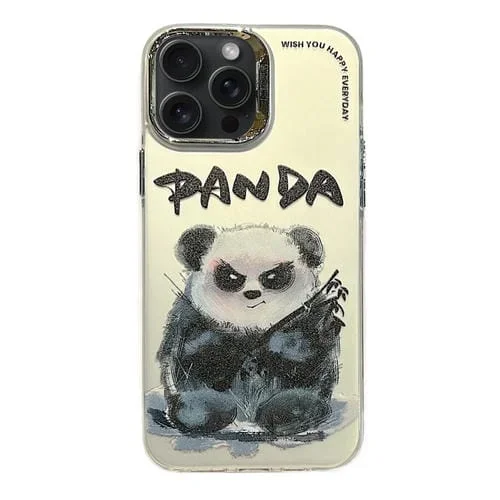 Estuche para Teléfono iPhone 15 Pro con Anillo de Lente Galvanizado y Diseño de Panda