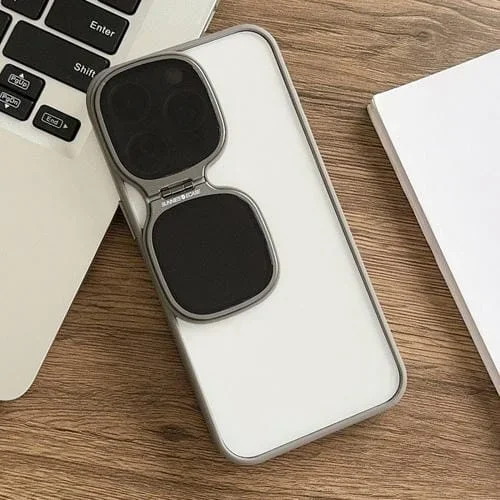 Estuche para Teléfono iPhone 15 Pro con Soporte para Gafas de Sol Metal TPU + PC (Gris)